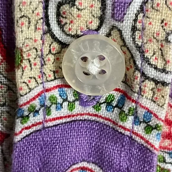 LAUREN RALPH LAUREN Shirt Top Linen Paisley Print Art ColorButton Up Down XL - Picture 11 of 12